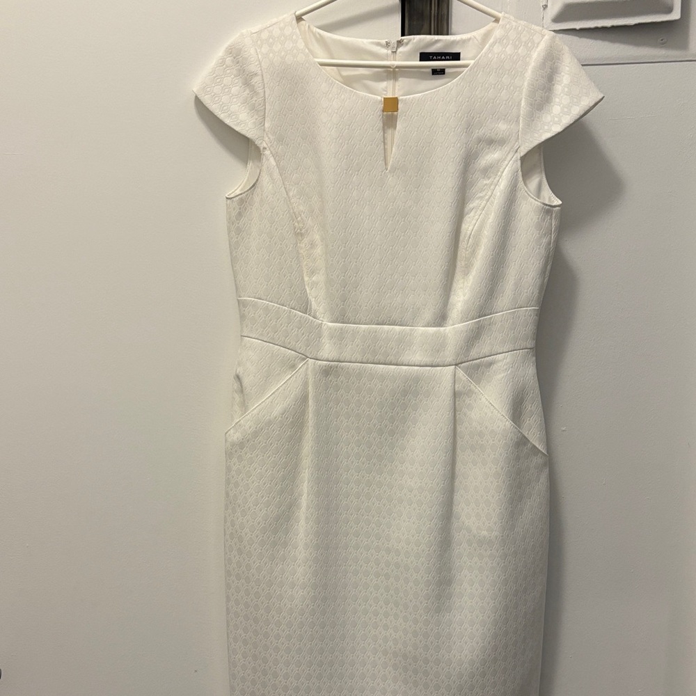 Tahari ASL Ivory Cap Sleeve Midi Sheath Dress